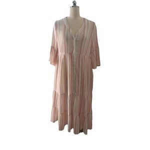 Caslon Pink White 100% Cotton Gauze Maxi Dress M Medium